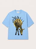 Sky Blue 3D Puff Print Zebra Graphic Oversized T-Shirt