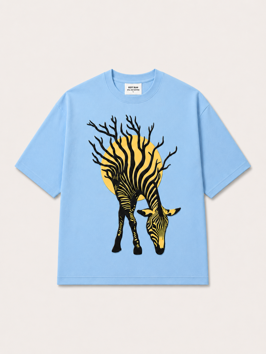 Sky Blue 3D Puff Print Zebra Graphic Oversized T-Shirt