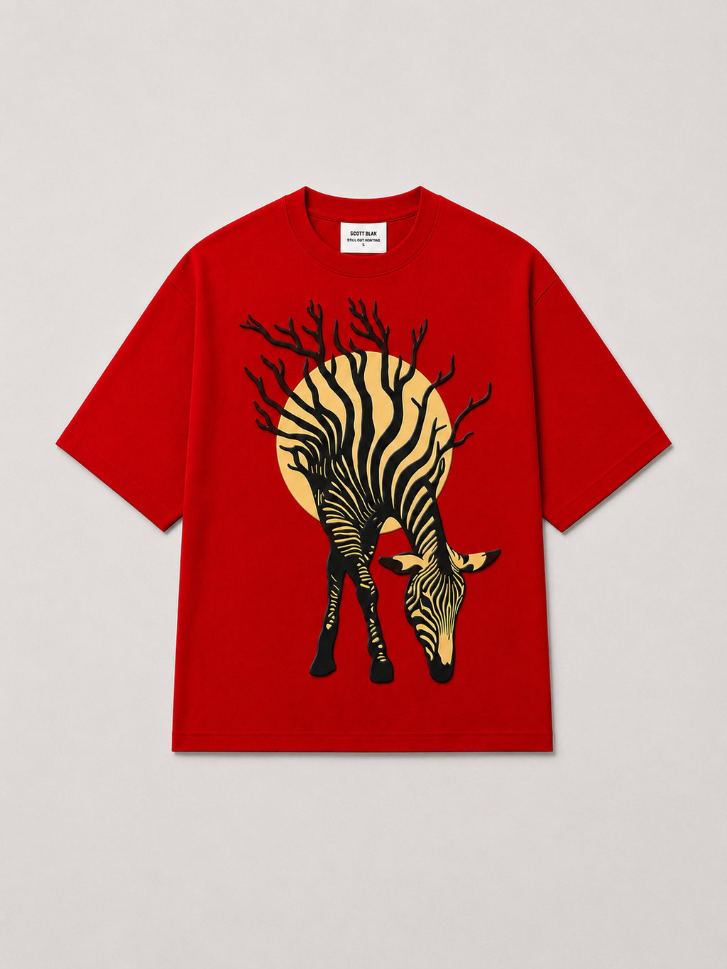 Red Zebra 3D Puff Print Oversized T-Shirt | 240 GSM French Terry Cotton