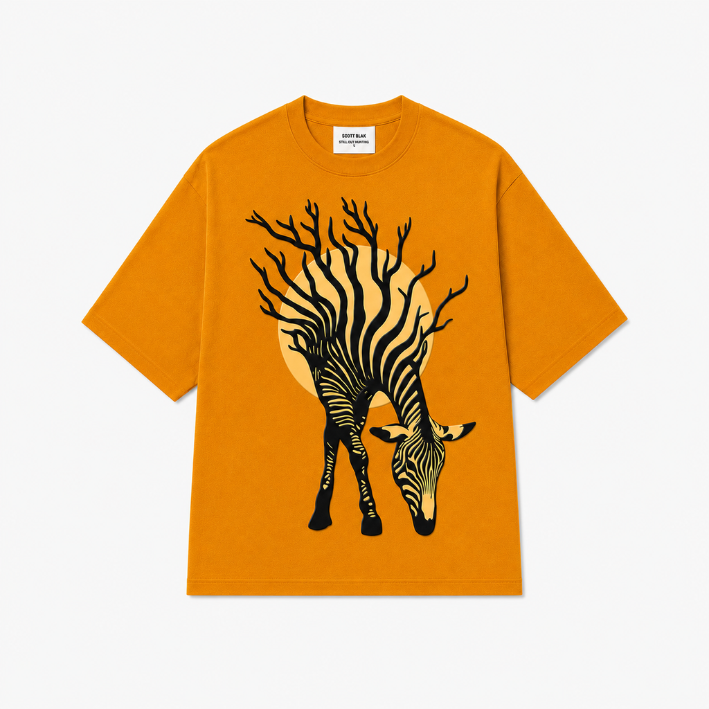 Mustard Yellow Zebra 3D Puff Print Oversized T-Shirt | 240 GSM French Terry Cotton