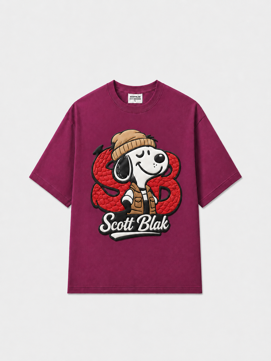 Scott Blak Puff Graphic Oversized T-Shirt – Light Burgundy