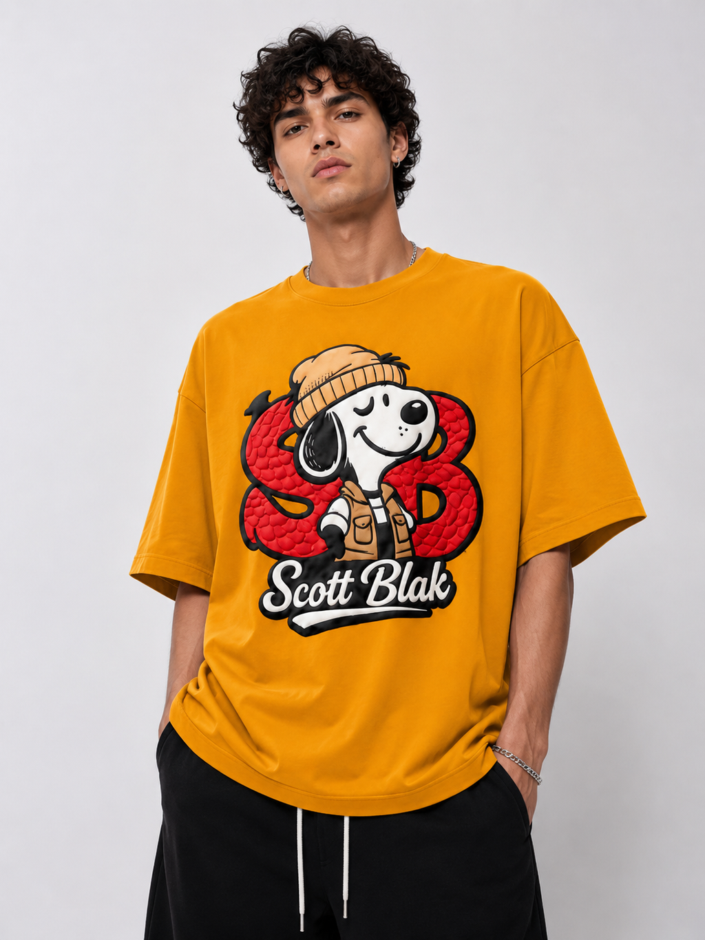 Scott Blak Puff Graphic Oversized T-Shirt – Mustard Yellow