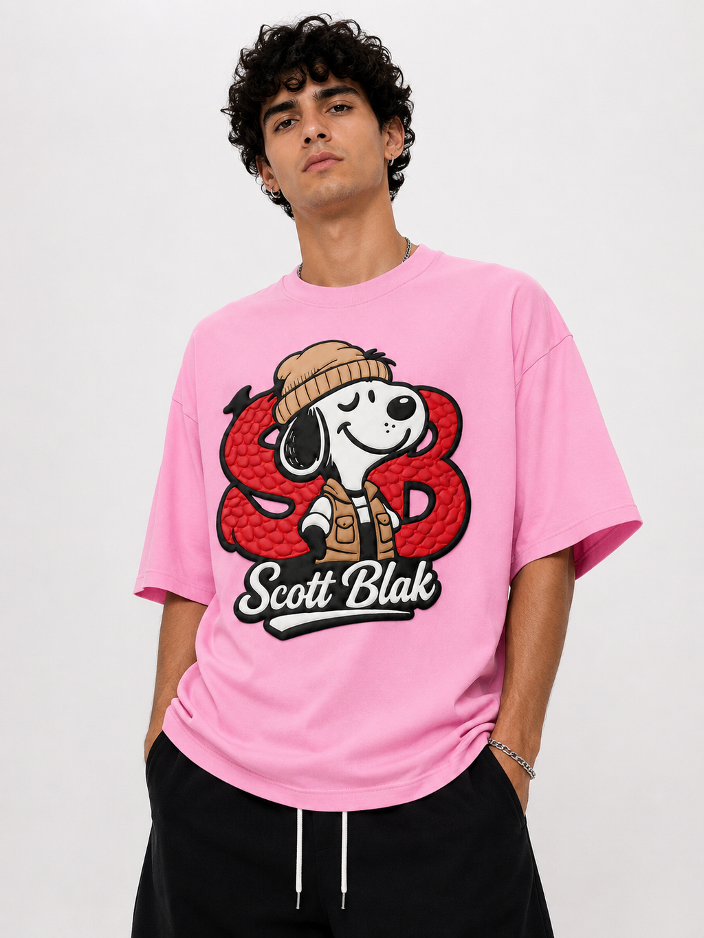 Scott Blak Puff Graphic Oversized T-Shirt – Pink