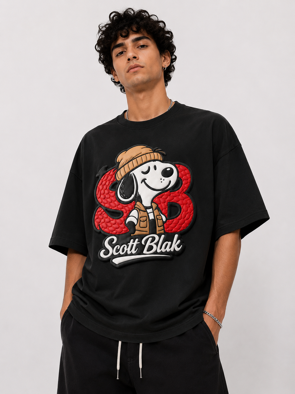 Scott Blak Puff Graphic Oversized T-Shirt – Black