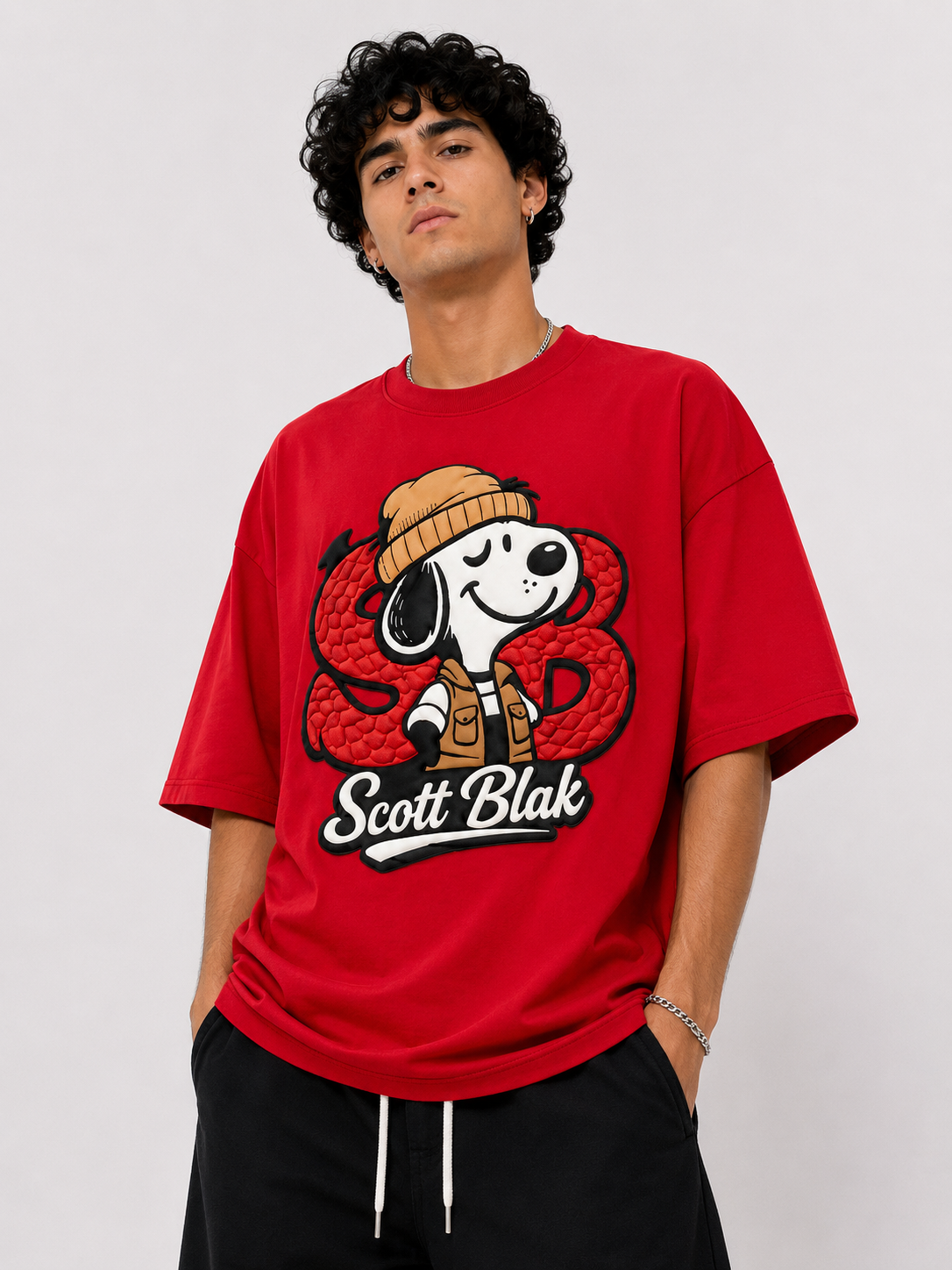 Scott Blak Snoopy Oversized Graphic T-Shirt – Red