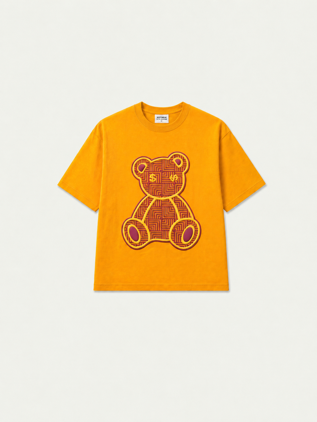 SCOTTBLAK Mustard Gold Luxe Puff Bear Oversized Tee