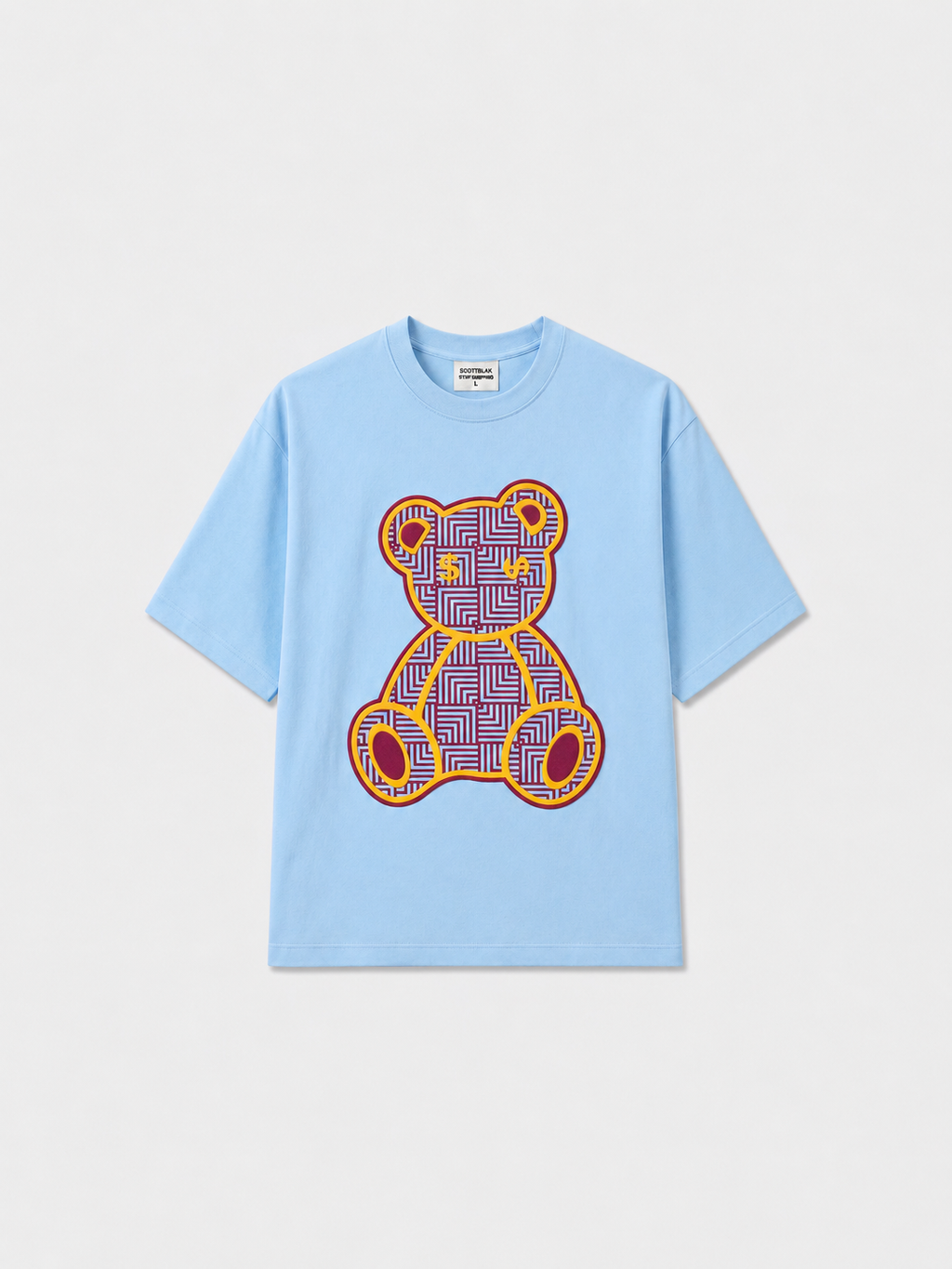 SCOTTBLAK Sky Blue Luxe Puff Bear Oversized Tee