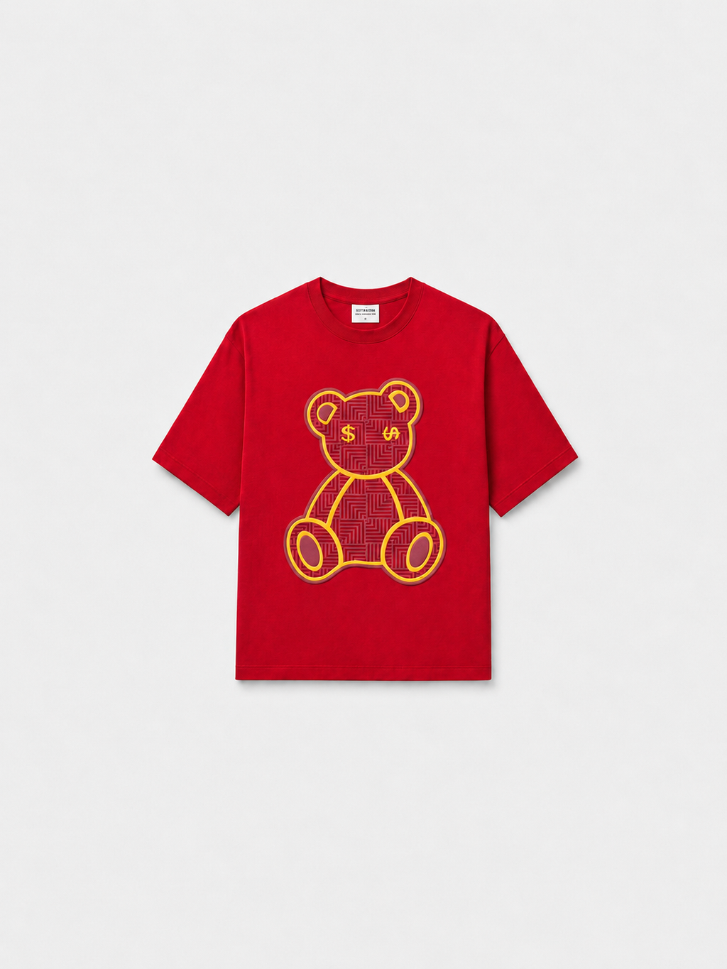 SCOTTBLAK Crimson Red Luxe Puff Bear Oversized Tee
