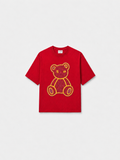 SCOTTBLAK Crimson Red Luxe Puff Bear Oversized Tee