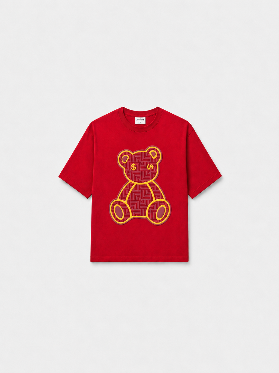 SCOTTBLAK Crimson Red Luxe Puff Bear Oversized Tee