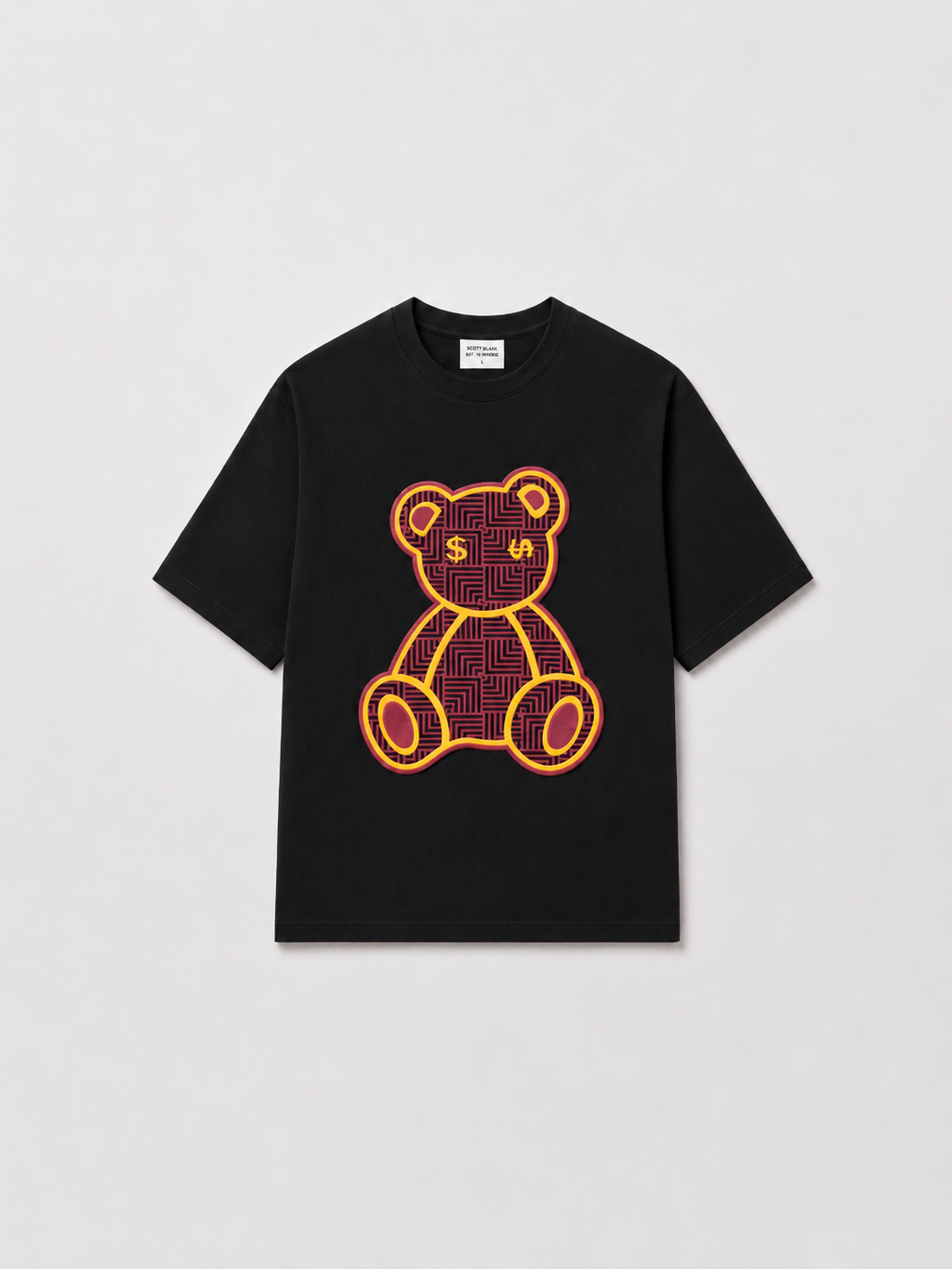 SCOTTBLAK Jet Black Luxe Puff Bear Oversized Tee