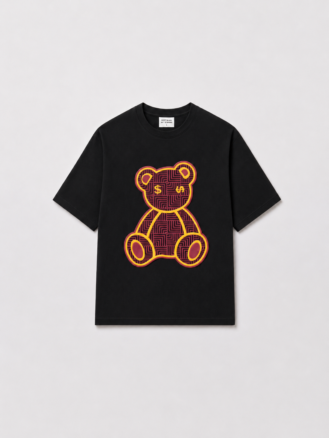 SCOTTBLAK Jet Black Luxe Puff Bear Oversized Tee
