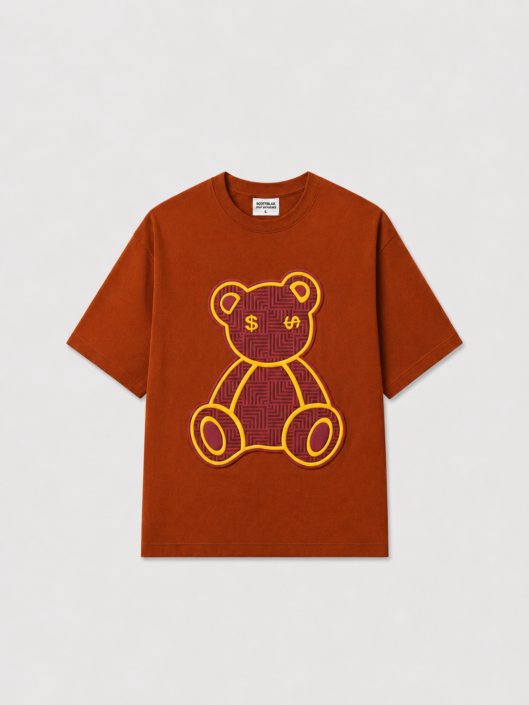SCOTTBLAK Rust Brown Luxe Puff Bear Oversized Tee