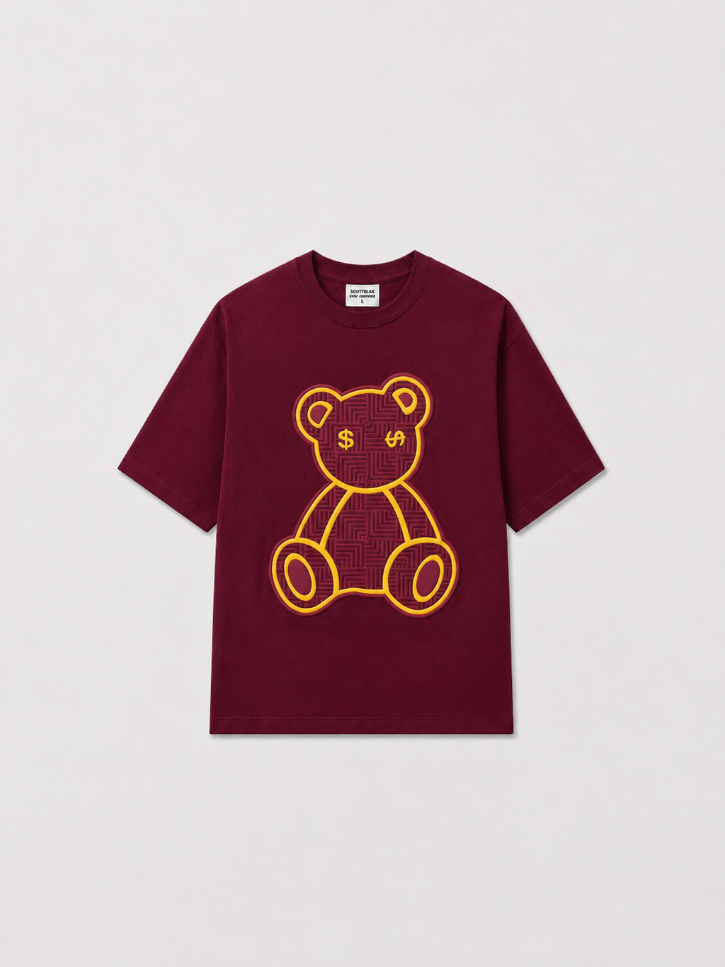 SCOTTBLAK Wine Burgundy Luxe Puff Bear Oversized Tee