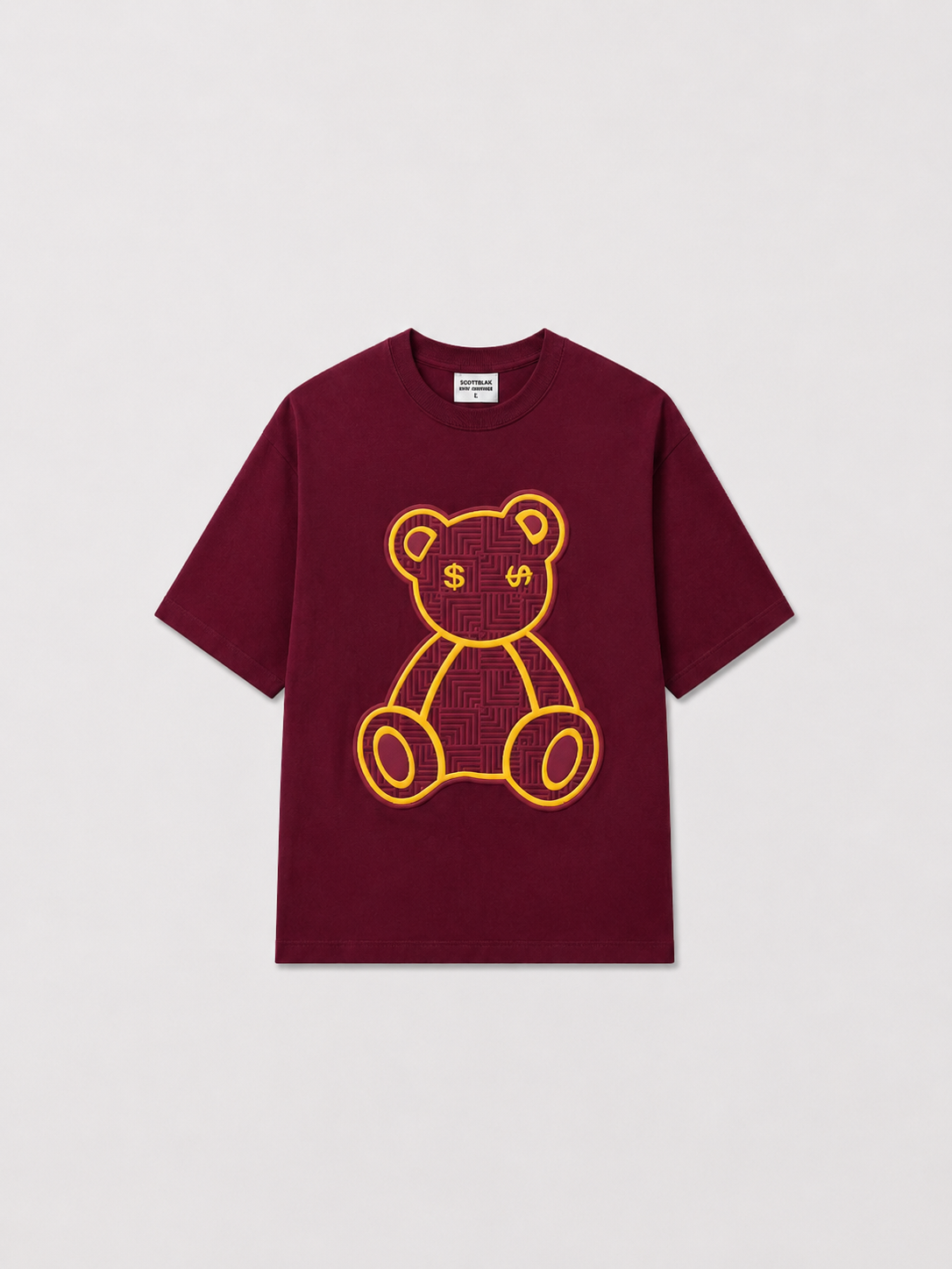SCOTTBLAK Wine Burgundy Luxe Puff Bear Oversized Tee