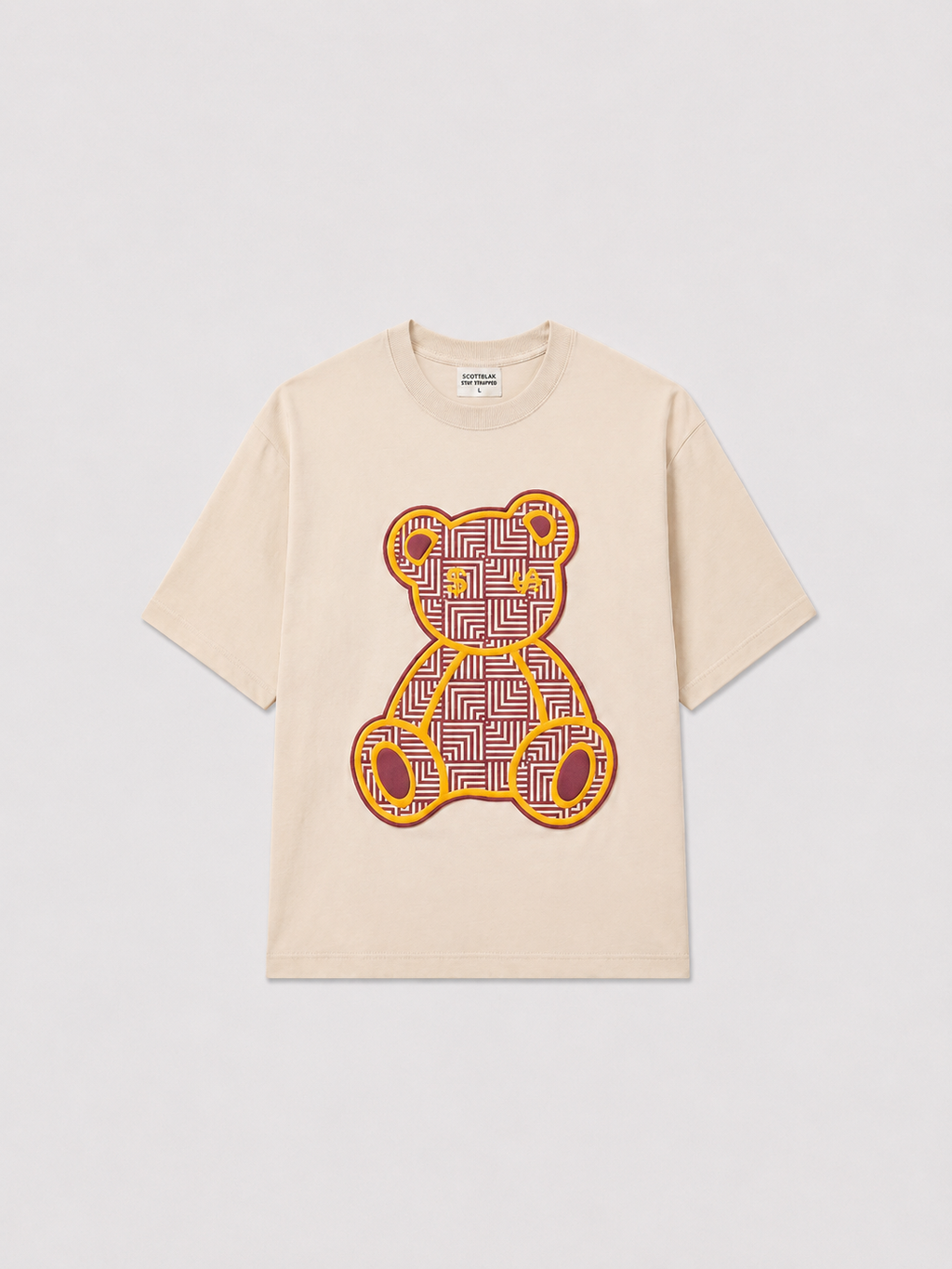 SCOTTBLAK Sand Beige Luxe Puff Bear Oversized Tee
