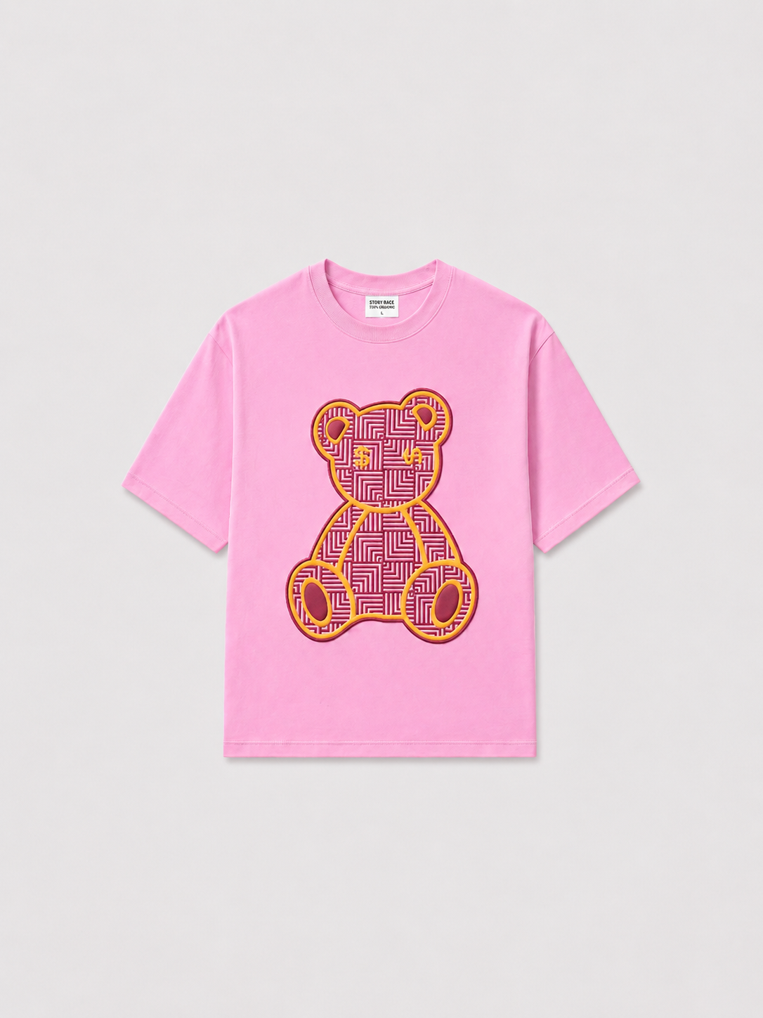 SCOTTBLAK Bubblegum Pink Luxe Puff Bear Oversized Tee