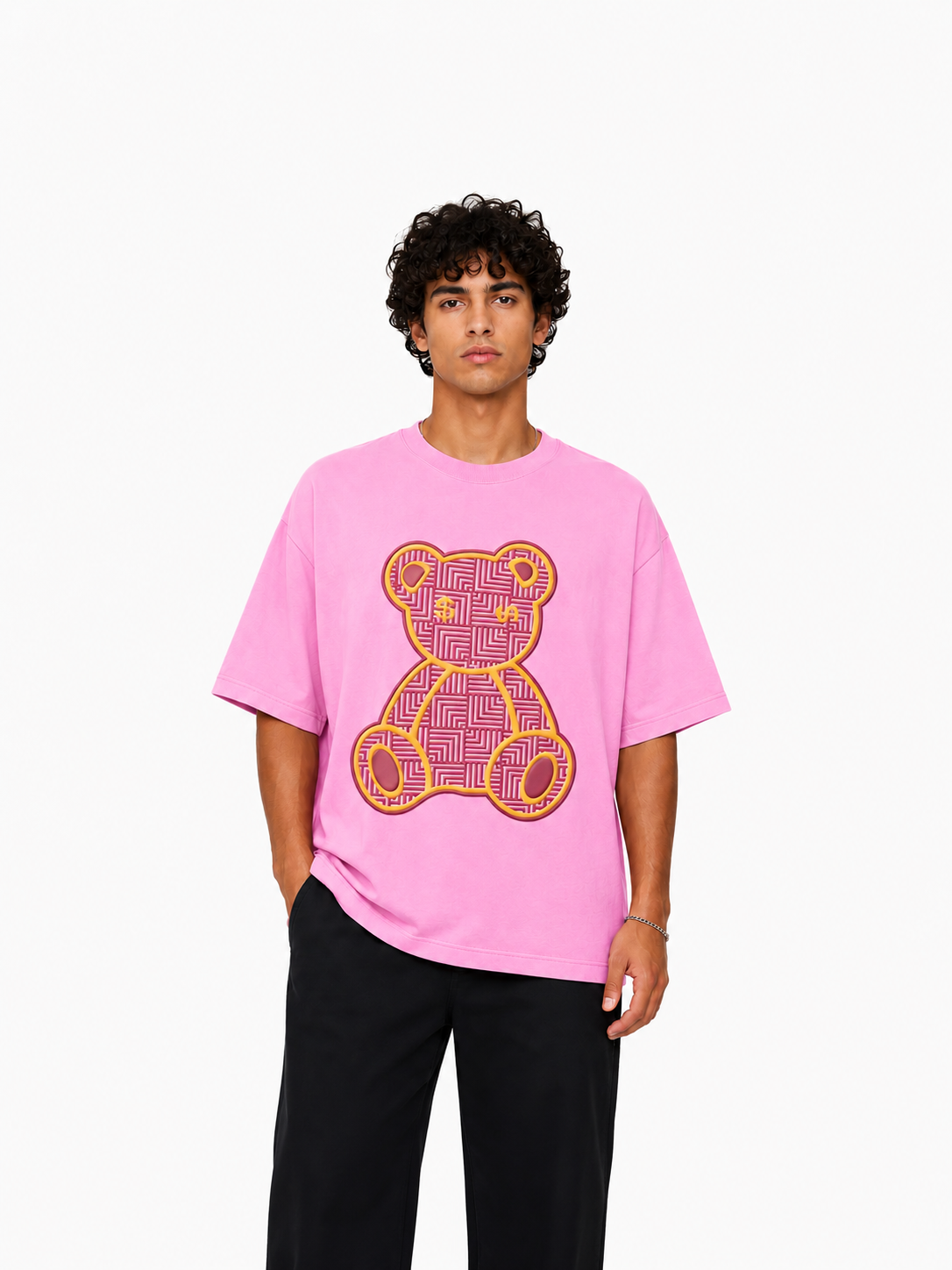 SCOTTBLAK Bubblegum Pink Luxe Puff Bear Oversized Tee