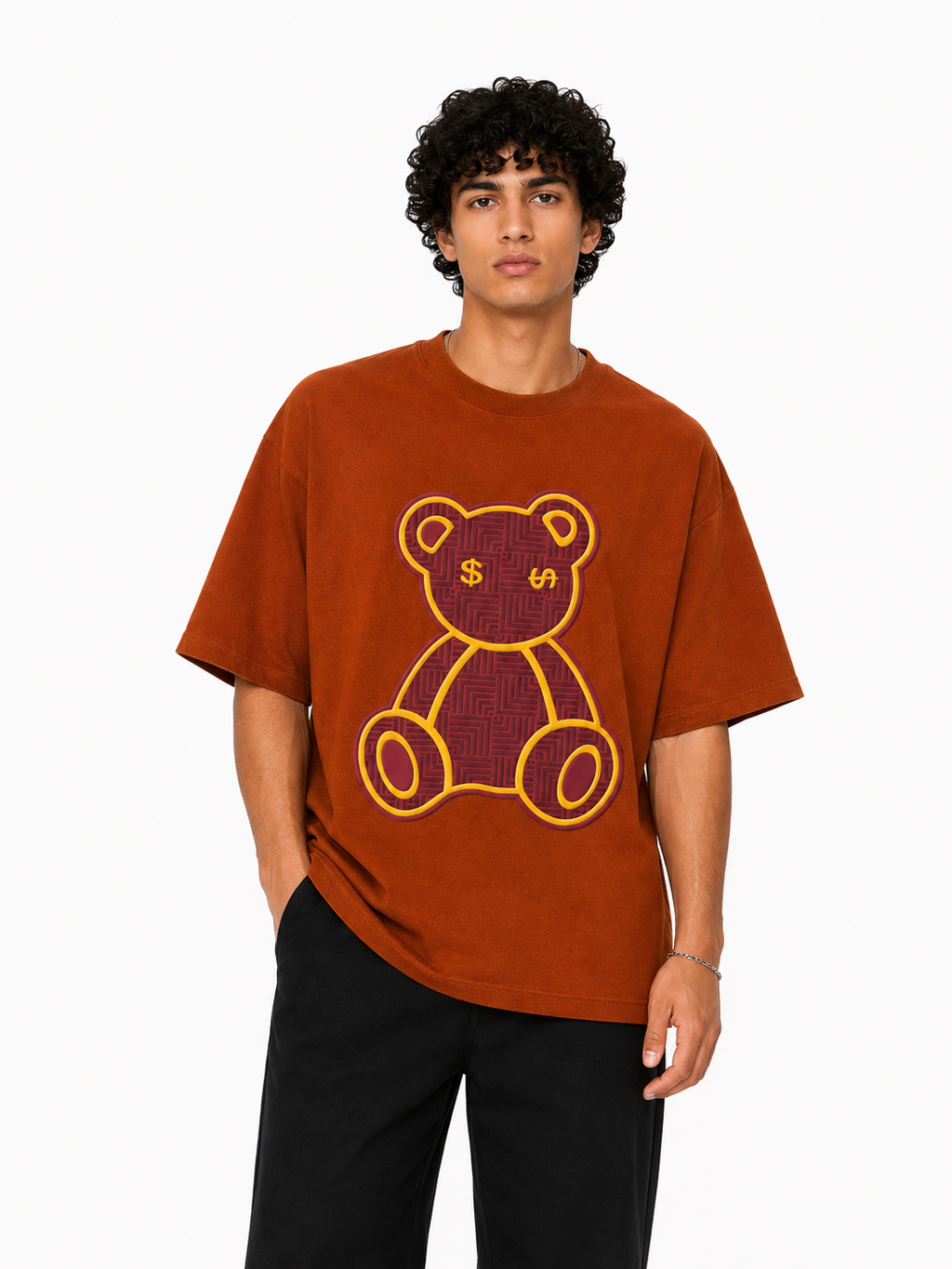 SCOTTBLAK Rust Brown Luxe Puff Bear Oversized Tee