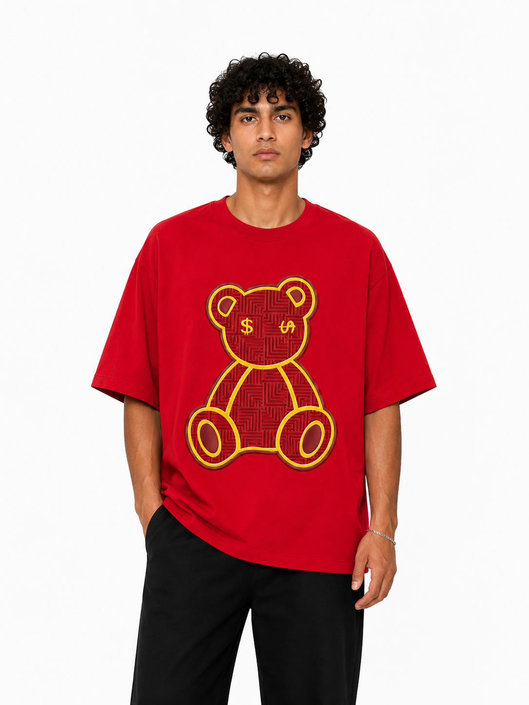 SCOTTBLAK Crimson Red Luxe Puff Bear Oversized Tee