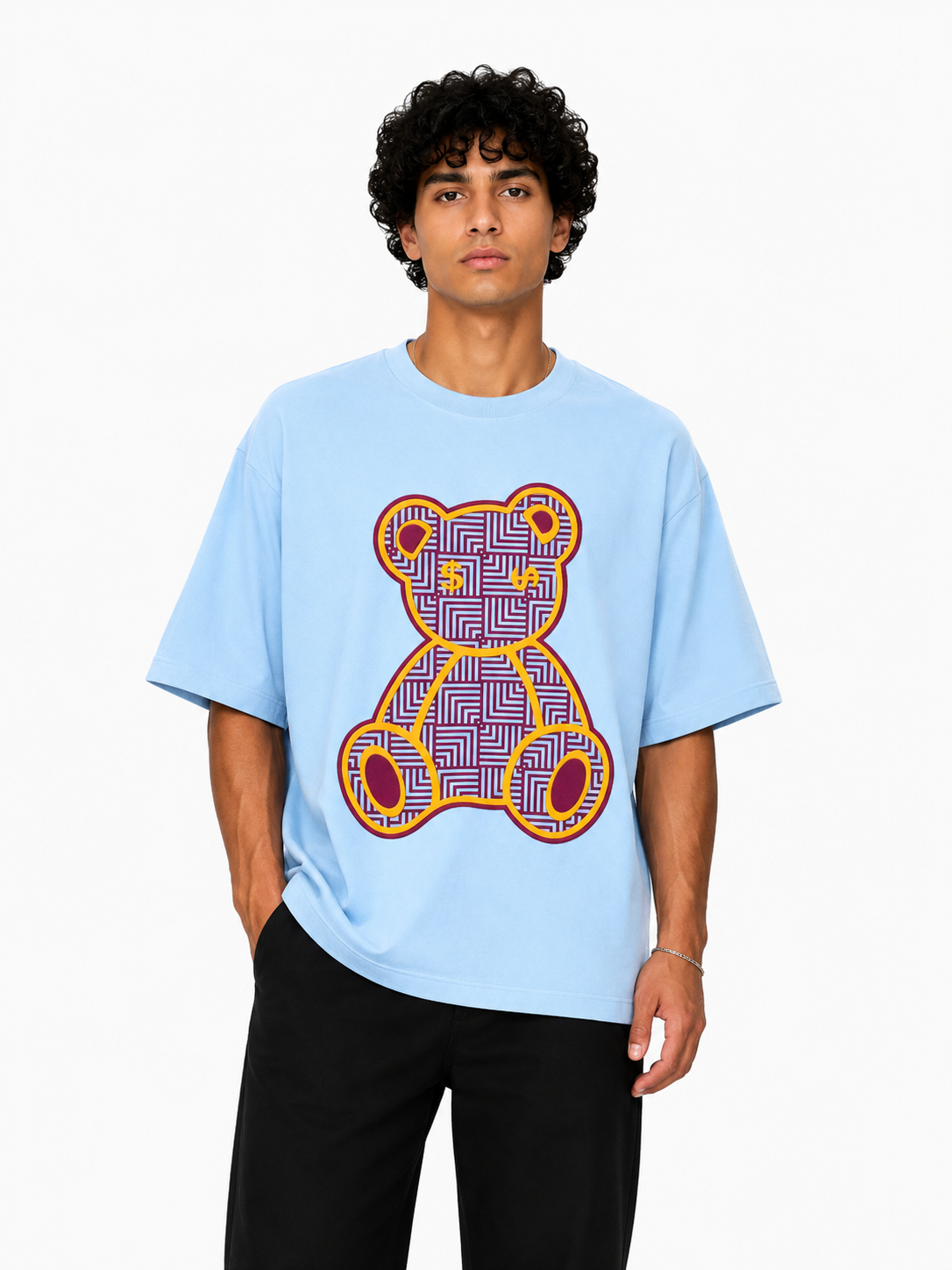 SCOTTBLAK Sky Blue Luxe Puff Bear Oversized Tee