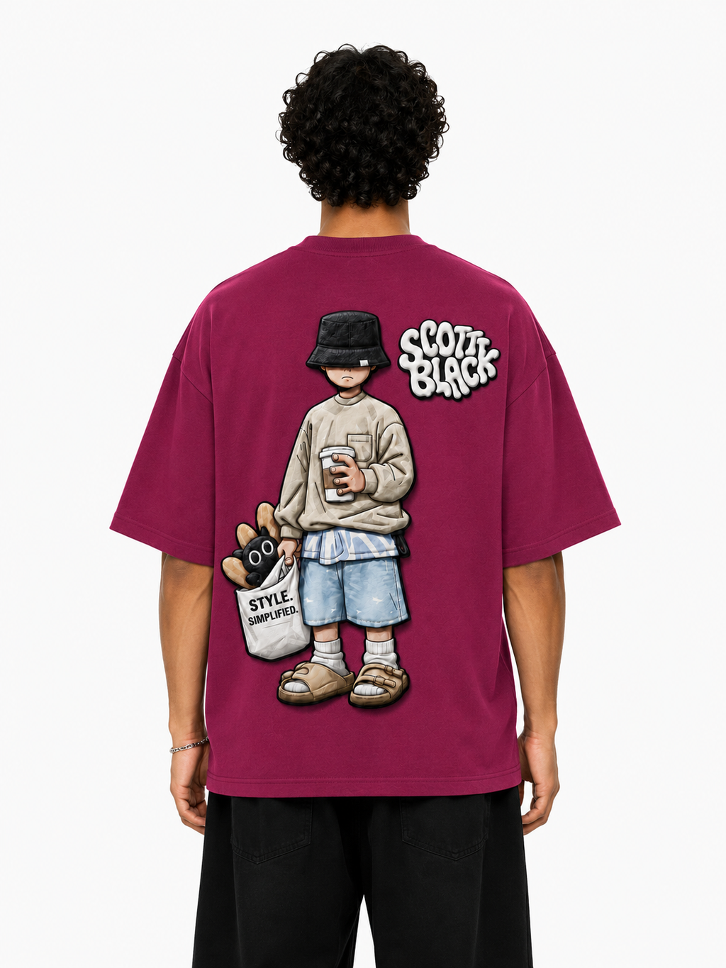 SCOTTBLAK Premium Oversized Puff Tee – Light Maroon