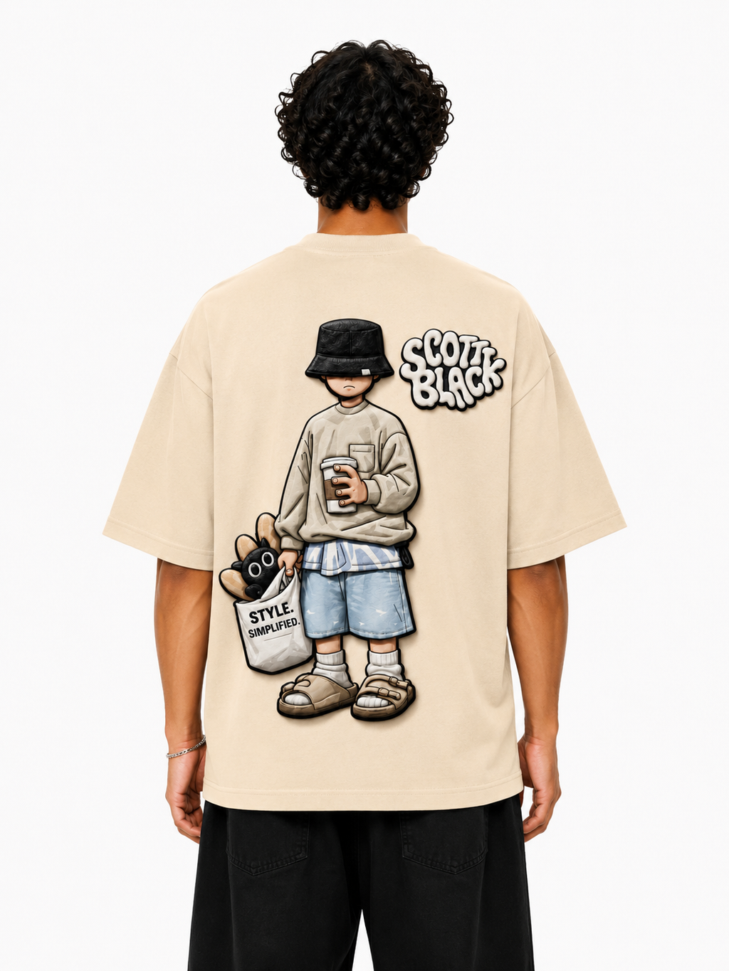 SCOTTBLAK Premium Oversized Puff Tee – Beige