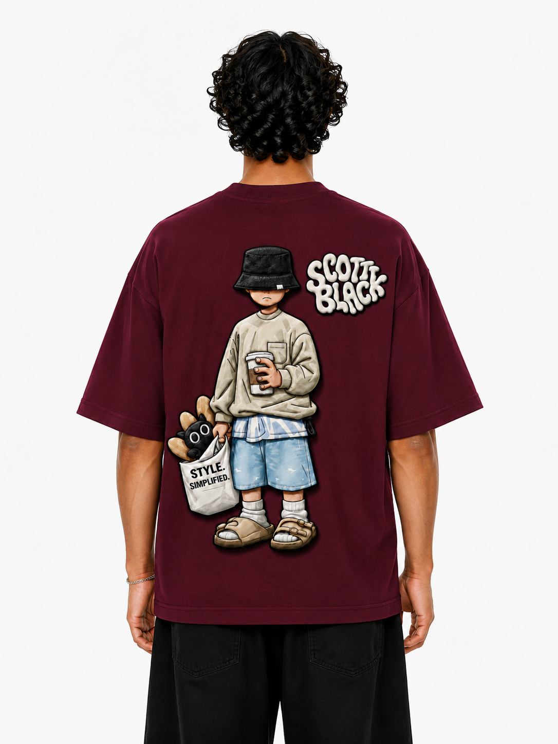 SCOTTBLAK Premium Oversized Puff Tee – Maroon