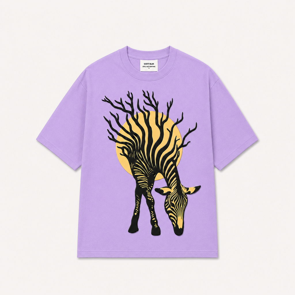 Oversized Purple Puff Print Zebra Graphic T-Shirt – Unisex Streetwear Tee