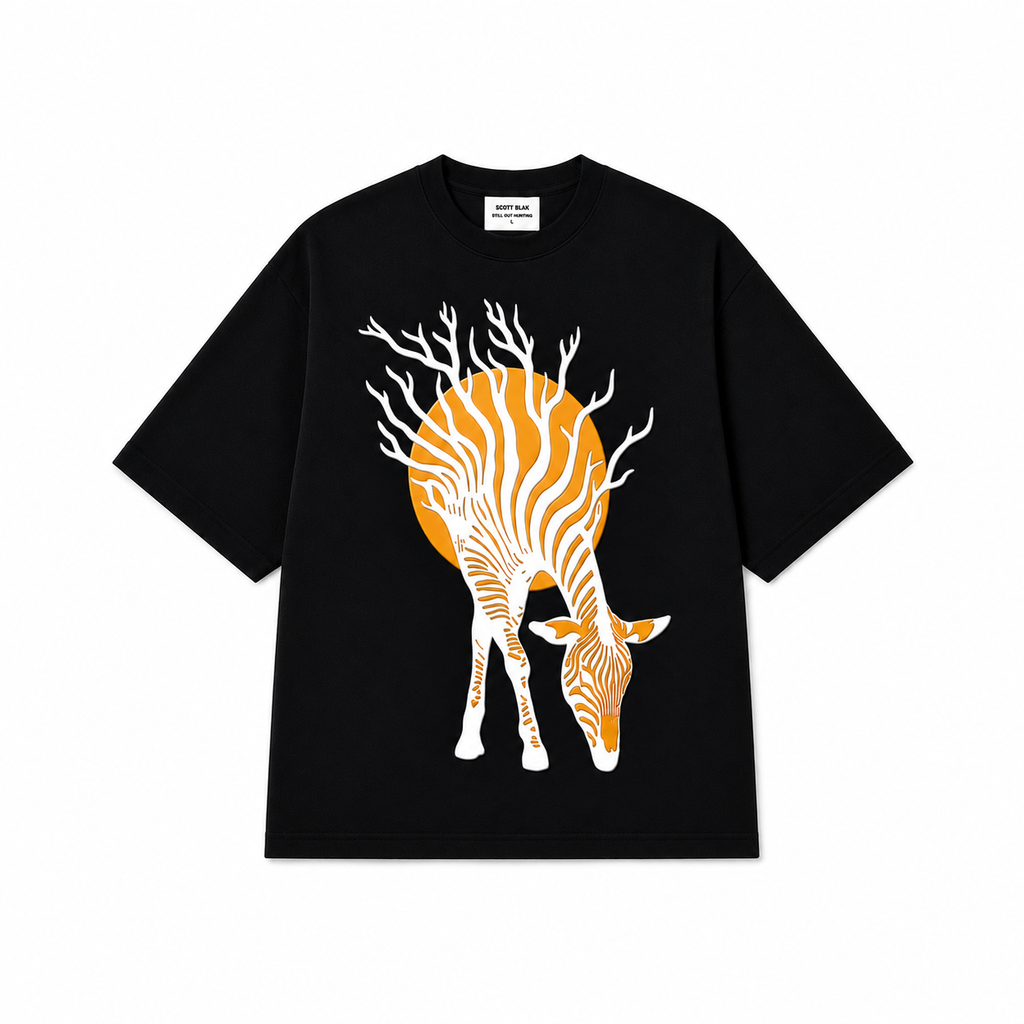 Black Zebra 3D Puff Print Oversized T-Shirt | 240 GSM French Terry Cotton