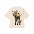 Beige Zebra 3D Puff Print Oversized T-Shirt | 240 GSM French Terry Cotton