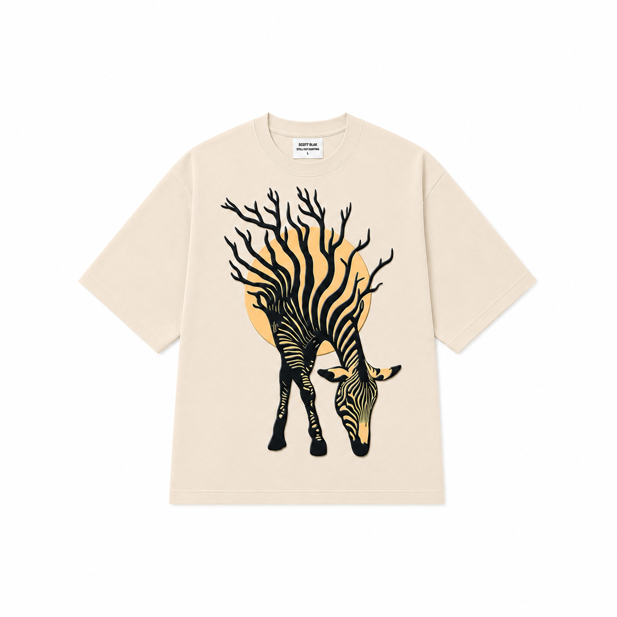 Beige Zebra 3D Puff Print Oversized T-Shirt | 240 GSM French Terry Cotton