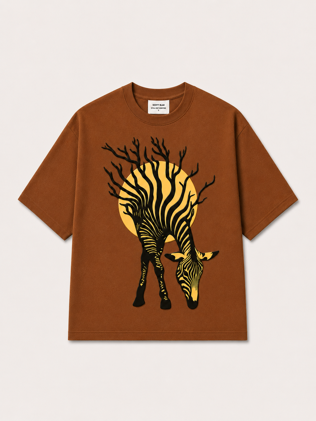 Brown Zebra Puff Print Oversized T-Shirt – 240 GSM French Terry Cotton