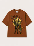 Brown Zebra Puff Print Oversized T-Shirt – 240 GSM French Terry Cotton